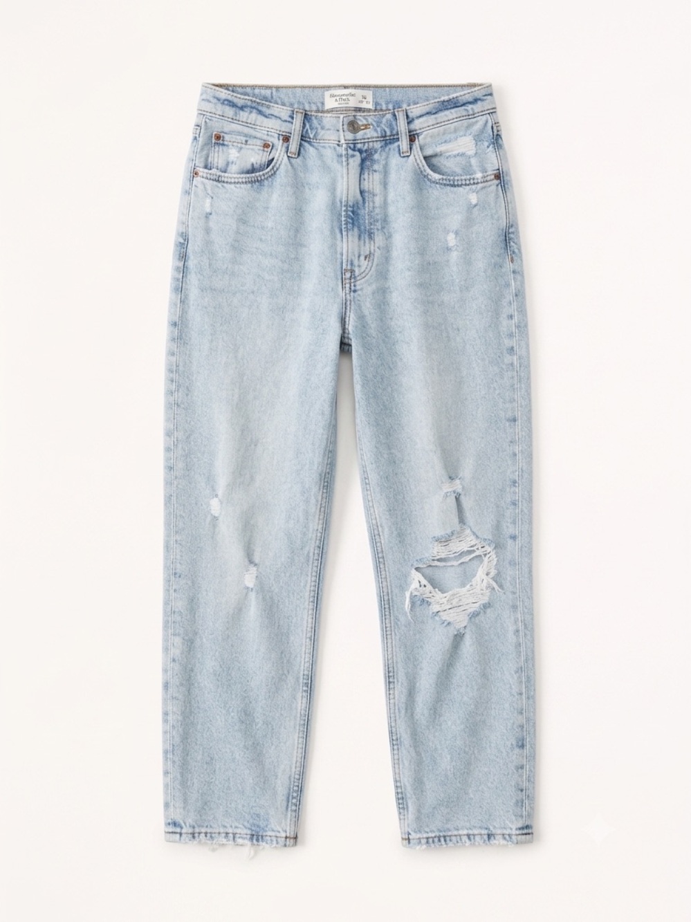 Abercrombie & Fitch The Mom Jeans High Rise Distressed Crop Light Wash 30 10S